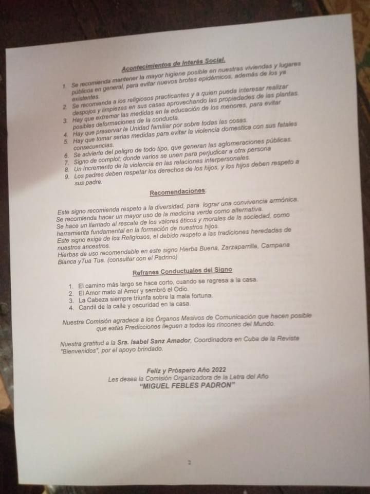 Letra del Año de la Comisión Independiente “Miguel Febles Padrón". Foto tomada del perfil en Facebook de la Comisión